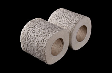 Toilet paper roll isolated on black background, clipping path