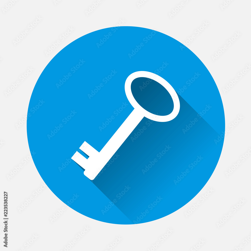 Aufkleber vector illustration of a key on blue background. flat image key with long shadow. layers grouped for