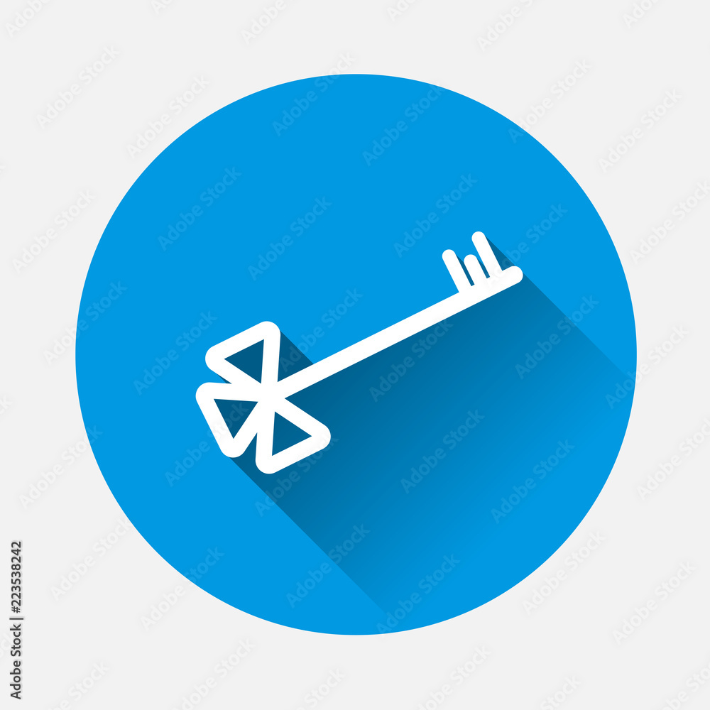 Poster vector illustration of a key on blue background. flat image key with long shadow. layers grouped for
