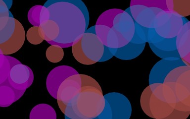 Multicolored translucent circles on a dark background. Red tones. 3D illustration