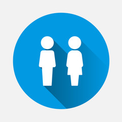 Vector icon of toilet and bathroom on blue background. Flat image plate on the door wc  with long shadow. Layers grouped for easy editing illustration. For your design.