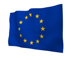 Slightly waving flag of the European Union isolated on white background, 3D rendering. Symbol of Europe. 3D illustration