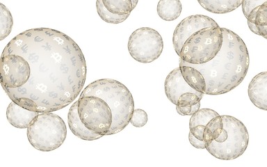 Ethereum economic financial bubble. Cryptocurrency 3D illustration. Business concept. Golden bubbles on a white background