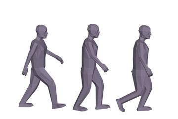 Walking low poly men. Isolated on white background.
