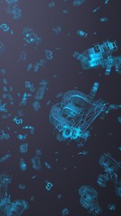 Digital currency symbol Bitcoin on a dark background. Fall of bitcoin. Cryptocurrency graph on virtual screen. Business, Finance and technology concept. 3D illustration