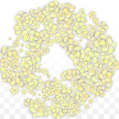 Blue Vector Realistic Blue Petals Falling on Transparent Background.  Spring Romantic Flowers Illustration. Flying Petals. Sakura Spa Design. Blossom Confetti. Design Elements for Wedding Decoration.