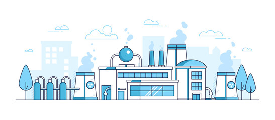 City factory - modern thin line design style vector illustration