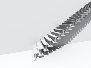 Conceptual stair on wall background building or architecture as metaphor to business success, growth, progress or achievement. 3D illustration of creative steps riseing up to the top as vision design