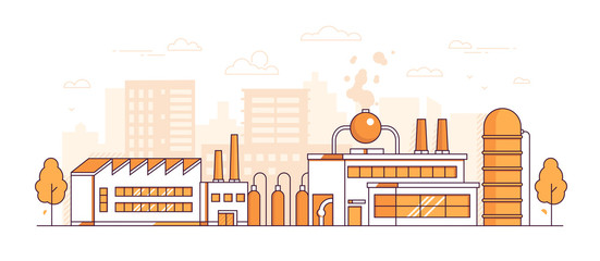 City factory - modern thin line design style vector illustration