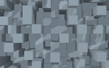 Abstract gray elegant cube geometric background. Chaotically advanced rectangular bars. 3D Rendering, 3D illustration