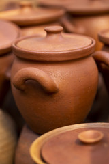 Fototapeta na wymiar pottery, pots, pitchers in the village market