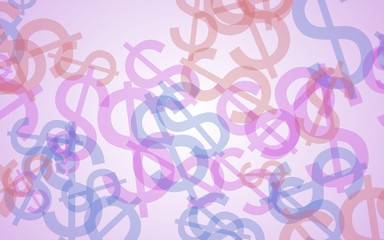Multicolored translucent dollar signs on white background. Red tones. 3D illustration