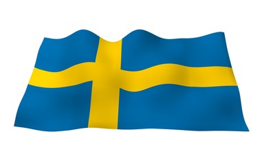 The flag of Sweden. Official state symbol of the Kingdom of Sweden. A blue field with a yellow Scandinavian cross that extends to the edges of the flag. 3d illustration