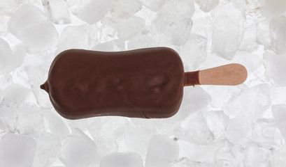 chocolate ice cream on ice cubes