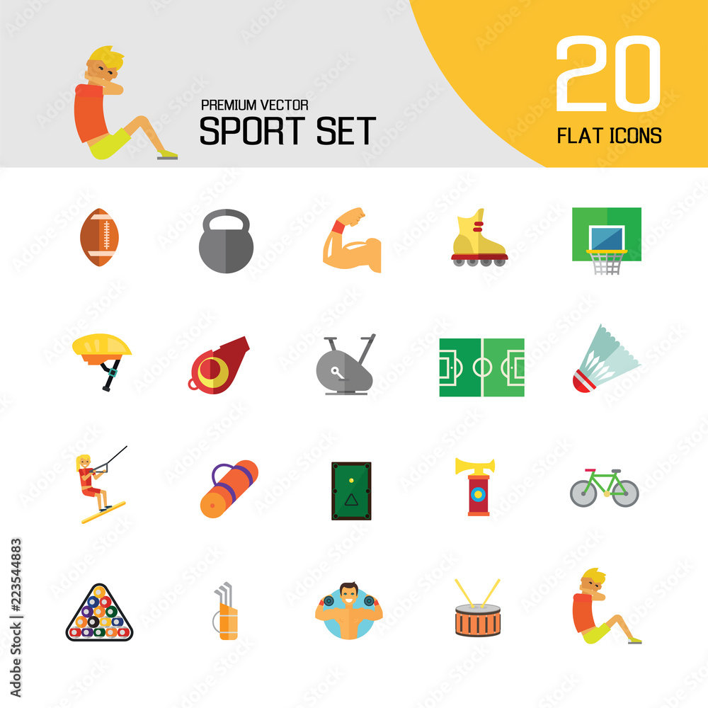 Canvas Prints Sport vehicles icon set. Rugby ball, bike helmet, water skier. Activity concept. Can be used for topics like hobby, healthy lifestyle, sport outfit