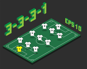 Football 3-3-3-1 formation with isometric field.