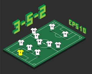 Football 3-5-2  formation with isometric field.