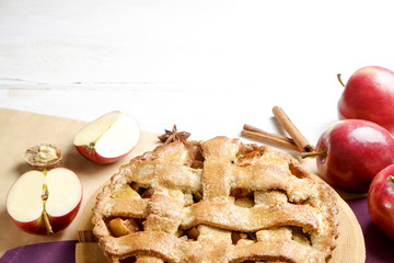 Traditional American Thanks Giving pie, whole & halved apples, cinnamon sticks, anise seeds....