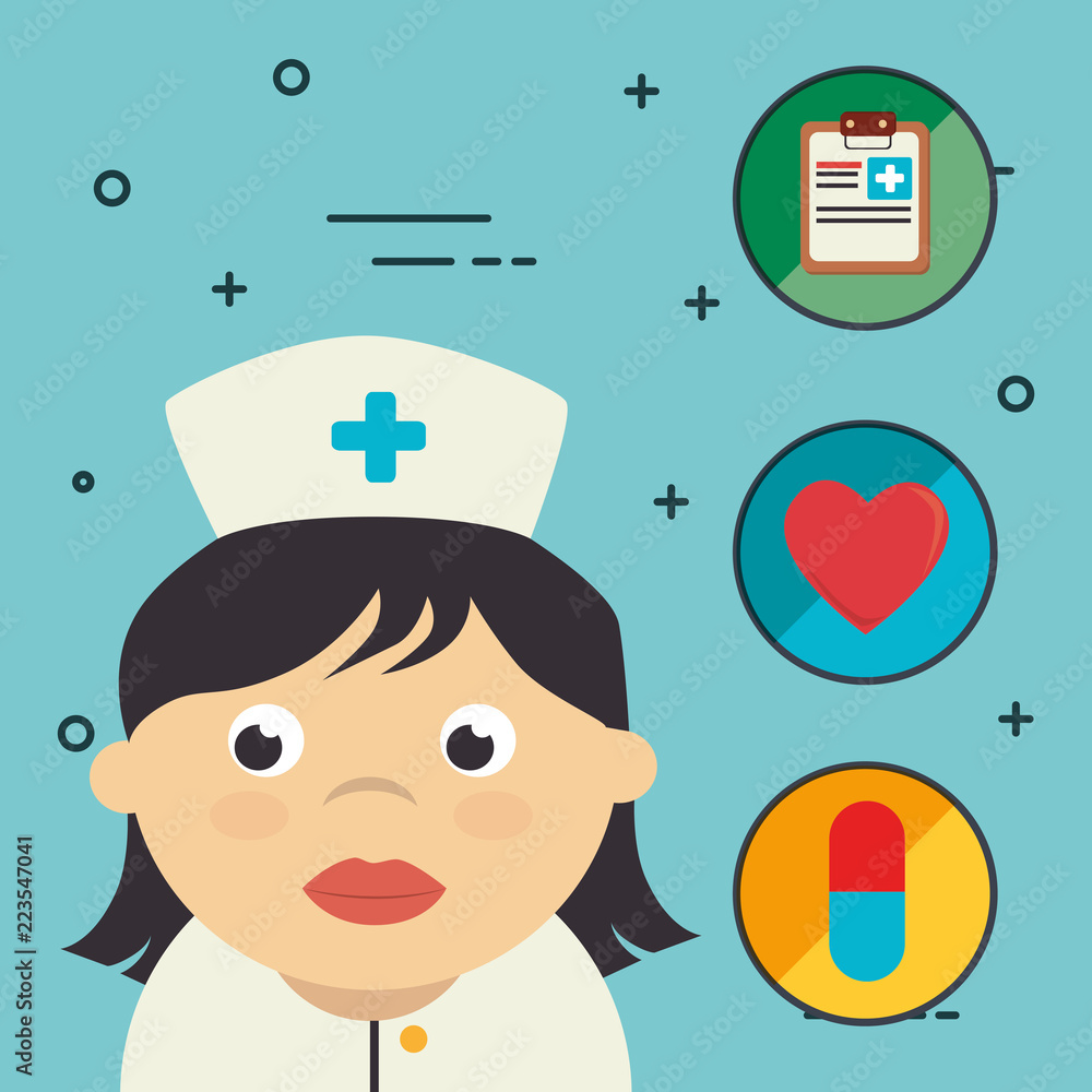 Wall mural nurse with medical healthcare icons