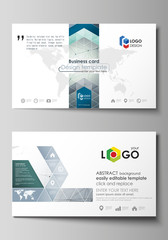 Business card templates. Easy editable layout, abstract vector design template. Genetic and chemical compounds. Atom, DNA and neurons. Medicine, chemistry, science concept. Geometric background.
