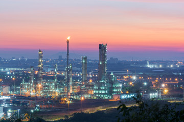 Oil refinery at twilight.lighting industry