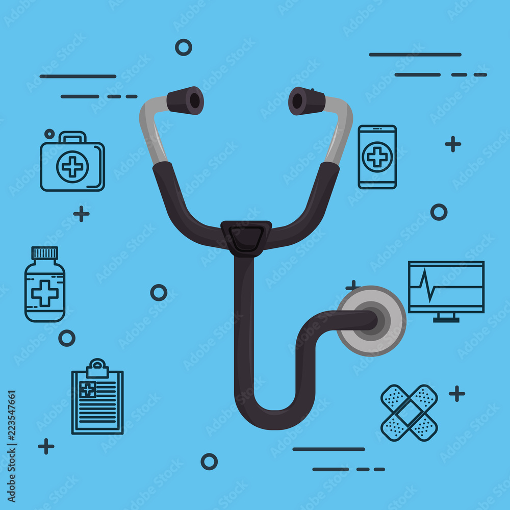 Poster stethoscope with medical healthcare icons