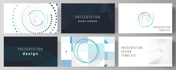 The minimalistic abstract vector illustration of the editable layout of the presentation slides design business templates with simple geometric background made from dots and circles.