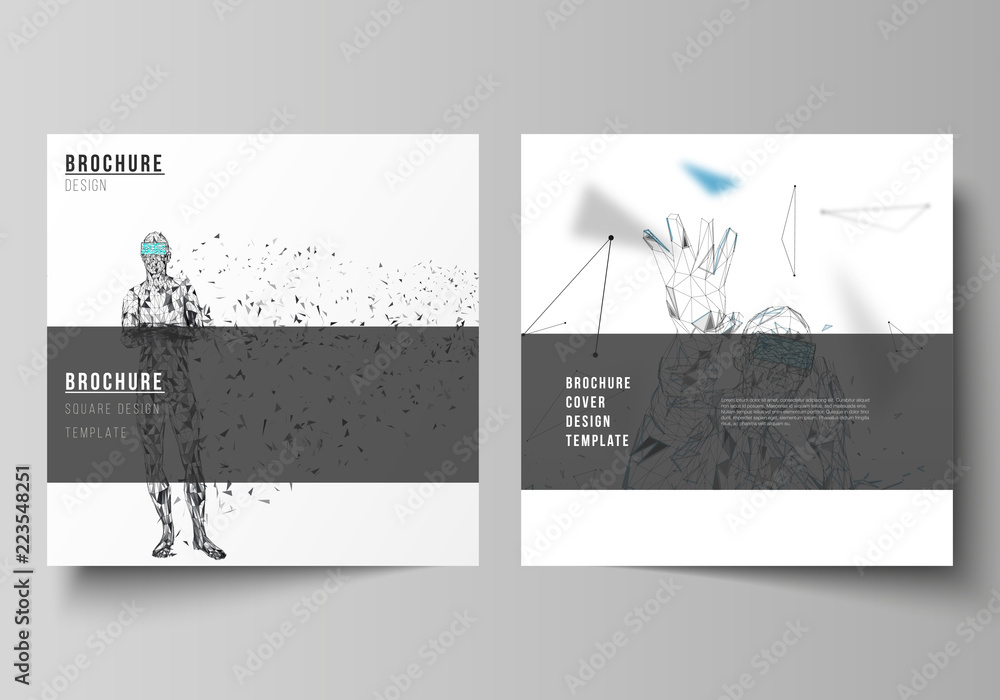 Poster minimal vector illustration of editable layout of two square format covers design templates for broc