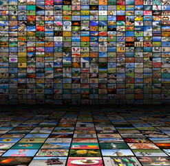 Big multimedia video and image video wall of the TV widescreen - obrazy, fototapety, plakaty