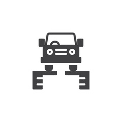 Car on a lift vector icon. filled flat sign for mobile concept and web design. Car service simple solid icon. Symbol, logo illustration. Pixel perfect vector graphics