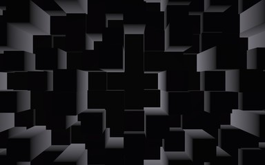 Obraz premium Abstract dark elegant cube geometric background. Chaotically advanced rectangular bars. 3D Rendering, 3D illustration