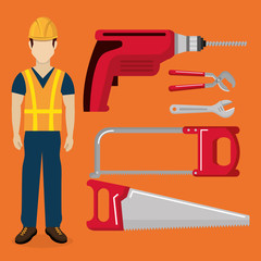 builder character with construction equipment