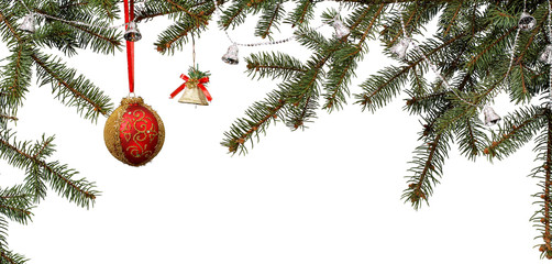 Obraz na płótnie Canvas Branches of fir tree with Christmas ornament