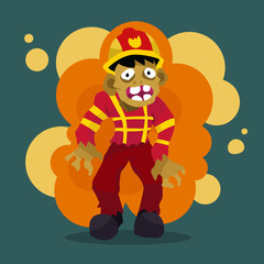 Obraz premium Cartoon fireman zombie, character vector illustration.