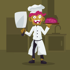 Cartoon chef  zombie hand holding knife,, character vector illustration.