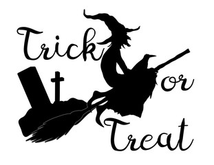 Trick or treat halloween background with flying witch