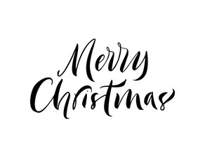 Merry Christmas card.  Hand drawn brush style modern calligraphy. Vector illustration of handwritten lettering. 