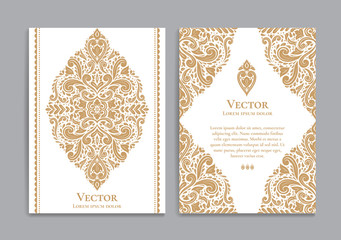 Gold and white vintage greeting card. Luxury vector ornament template. Great for invitation, flyer, menu, brochure, postcard, background, wallpaper, decoration, packaging or any desired idea