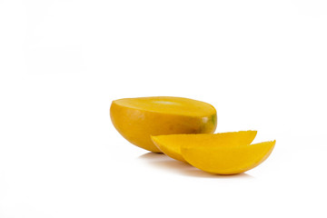 Mangoes  cut into slices isolated on a white background