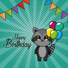 happy birthday card with cute raccoon