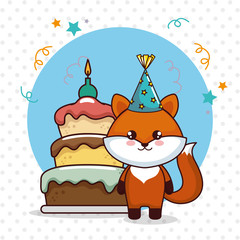 happy birthday card with cute fox