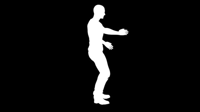 Silhouette of a man dancing the robot. Alpha channel. Alpha matte. FullHD.