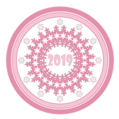 Christmas circle pink snowflakes frame on white