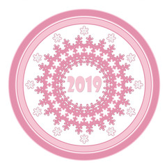 Naklejka premium Christmas circle pink snowflakes frame on white
