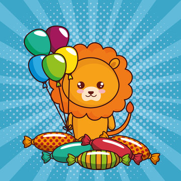happy birthday card with cute lion