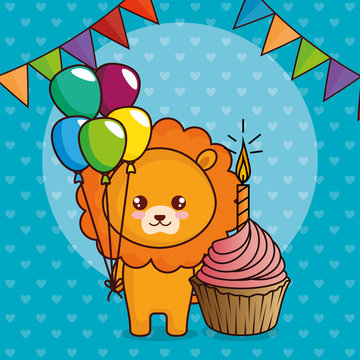 happy birthday card with cute lion