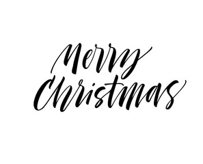Merry Christmas phrase. Hand drawn brush style modern calligraphy. Vector illustration of handwritten lettering. 