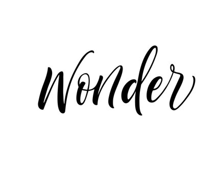 Wonder lettering. Hand drawn modern calligraphy. Ink illustration. Happy holidays poster. Banner with hand drawn words. Isolated on white background.