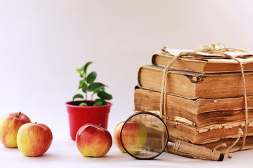 A stack of old vintage books