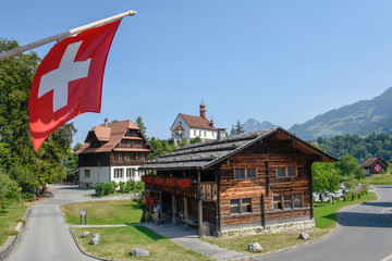 The village of Flüeli-Ranft  on the Swiss alps